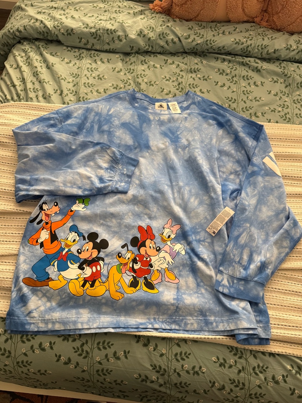 Disney Light Blue Tie-Dye Long Sleeve Shirt with Classic Mickey & Friends